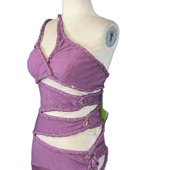 PatBO Cut Out Maxi Dress in Orchid 38 6 New Womens Bodycon Midi Crystals - Picture 6 of 16